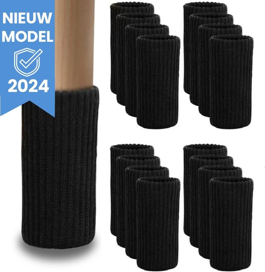 Houwy Voor 4 Stoelen Stoelpoot Beschermers Stoel Sokken 16 Stuks Zwart Vloerbeschermer Stoelpootdoppen Stoelsokken Stoelpoot Sokken Viltjes Stoelpoten