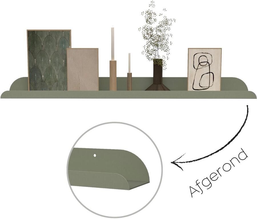 HOYA living Smalle stalen fotolijst wandplank 80 x 10cm LIMA 80 Salie (stalen metalen fotoplank fotolijst plankje staal wandplank zwevend)