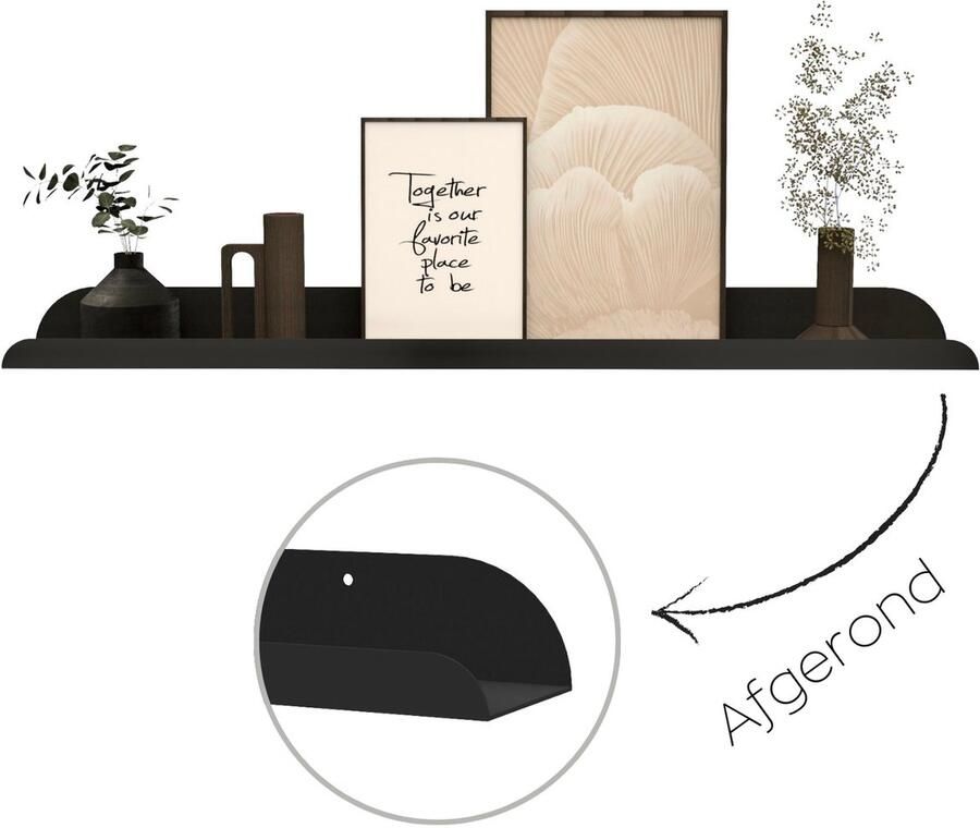 HOYA living Fotolijstplank metaal LIMA 80cm Kleur Zwart wandplank fotoplank plank zwevend