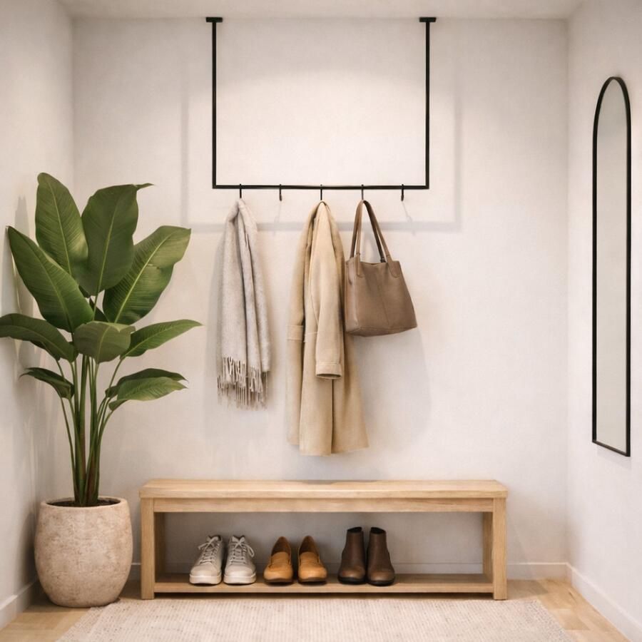 HOYA living Kapstok metaal TULUM 80cm (vierkante stang) inclusief 8x leren S-haak hangers (zwart stalen plafond kapstok plafondrek hangende kapstok handdoekenrek kledingrek kapstokhaken S-haken) - Foto 2