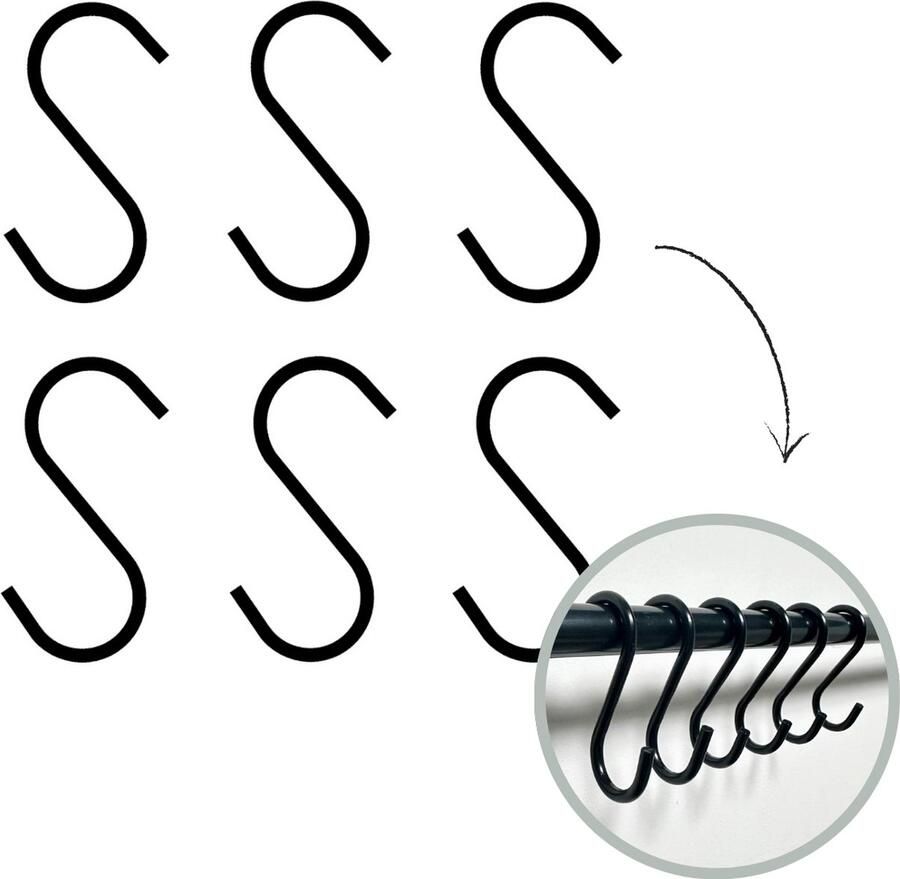 HOYA living S haken Zwart 6cm (klein) 6 stuks ophanghaken kapstokhaken S haakjes