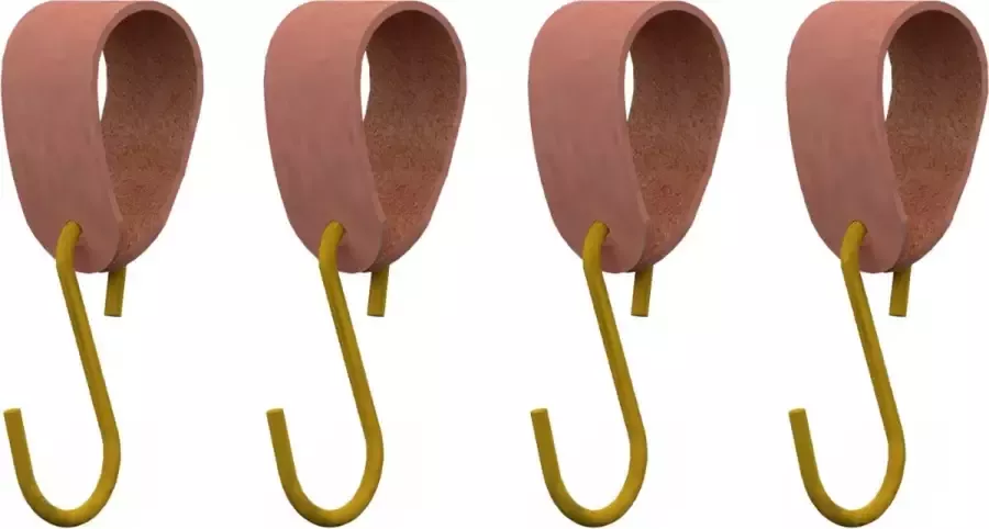 HOYA living S-haakje Goud + leren hanger: SUEDE OLD PINK Maat S set van 4- (S-haakjes kapstokhaakje handdoekhaakje kapstokhaak ophanghaken S-haken) - Foto 1