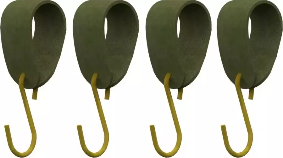 HOYA living S-haakje Goud + leren hanger: SUEDE OLIVE Maat M set van 4- (S-haakjes kapstokhaakje handdoekhaakje kapstokhaak ophanghaken S-haken)