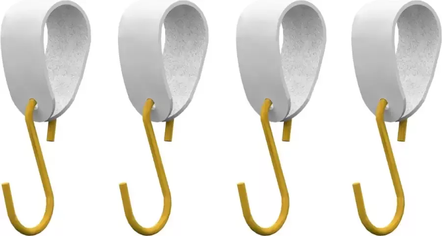 HOYA living S-haakje Goud + leren hanger: WIT Maat S set van 4- (S-haakjes kapstokhaakje handdoekhaakje kapstokhaak ophanghaken S-haken)