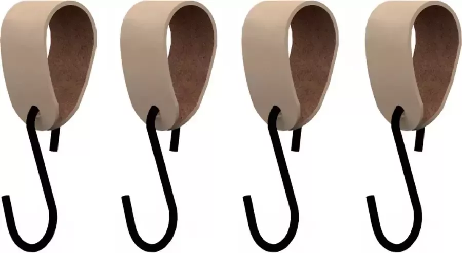 HOYA living S-haakje Zwart + leren hanger: NATUREL Maat S set van 4- (S-haakjes kapstokhaakje handdoekhaakje kapstokhaak ophanghaken S-haken)