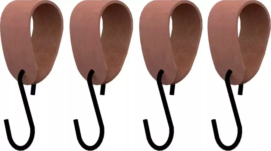 HOYA living S-haakje Zwart + leren hanger: SUEDE OLD PINK Maat M set van 4- (S-haakjes kapstokhaakje handdoekhaakje kapstokhaak ophanghaken S-haken)