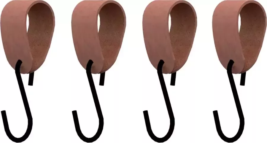 HOYA living S-haakje Zwart + leren hanger: SUEDE OLD PINK Maat S set van 4- (S-haakjes kapstokhaakje handdoekhaakje kapstokhaak ophanghaken S-haken)