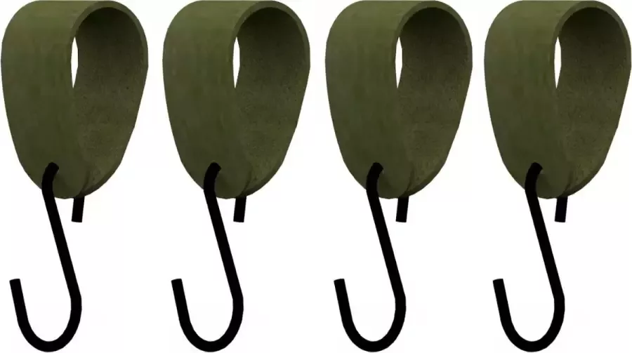 HOYA living S-haakje Zwart + leren hanger: SUEDE OLIVE Maat M set van 4- (S-haakjes kapstokhaakje handdoekhaakje kapstokhaak ophanghaken S-haken)