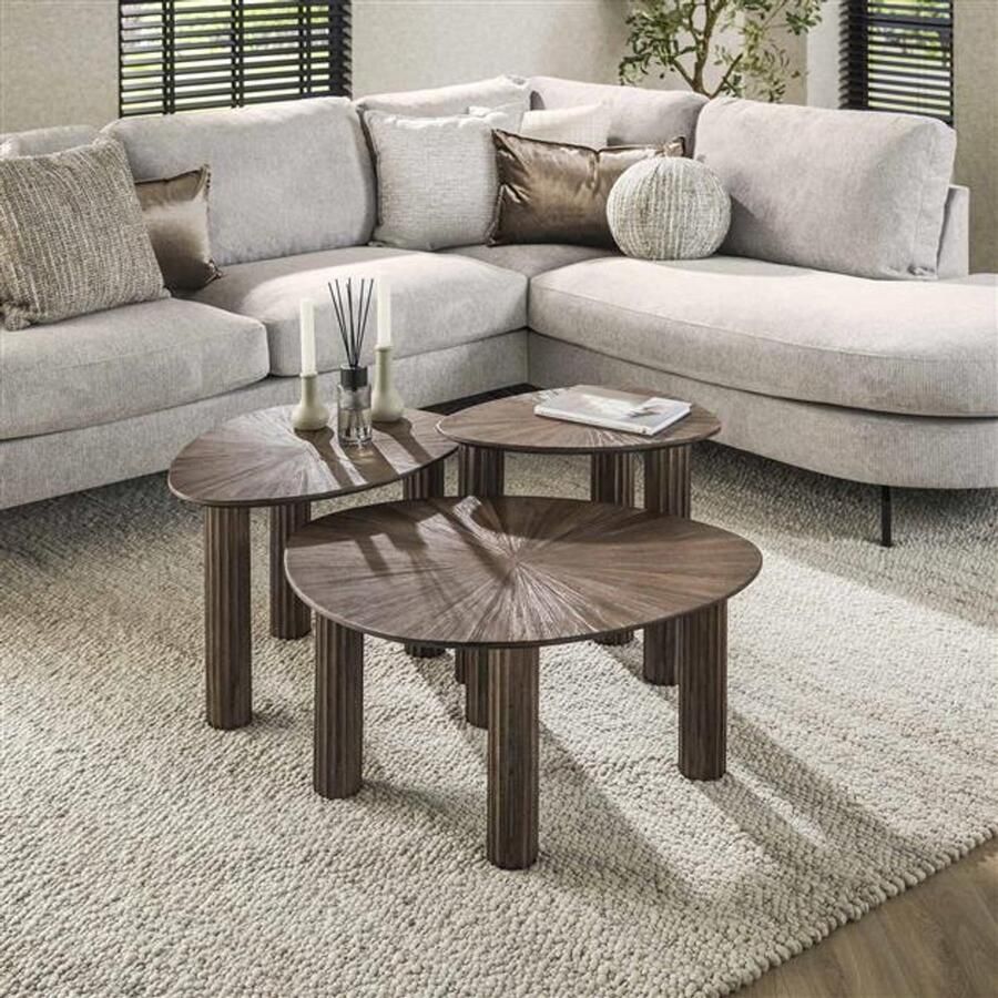 Hoyz Collection Bijzettafel Driehoek Maya Teak Rust Brown Set van 3
