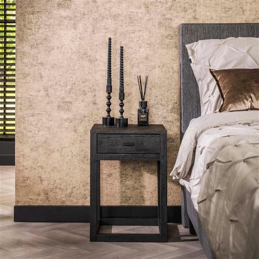 Hoyz Collection Nachtkastje 1L Black Square Massief Acacia Zwart