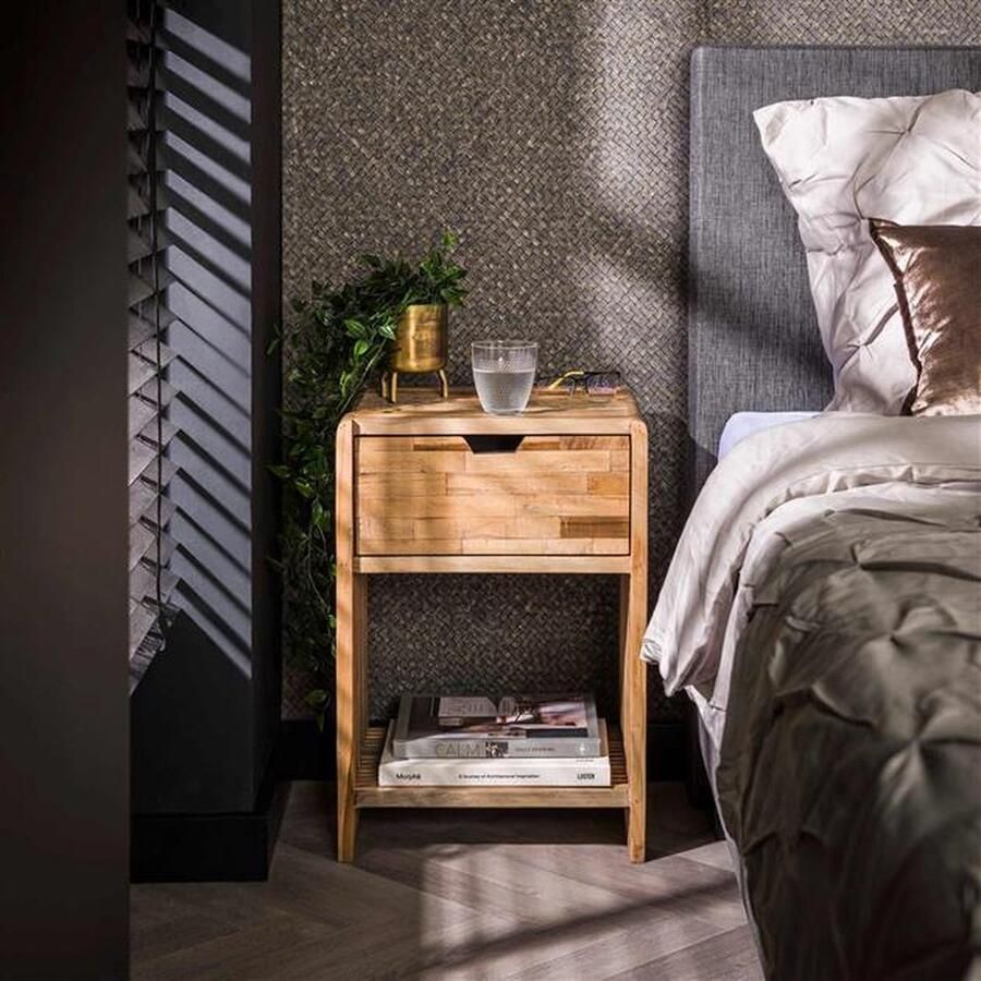 Hoyz Collection Nachtkastje 1L Rib Teakhout Verweerd