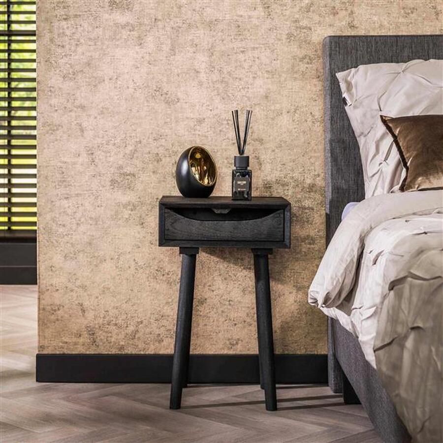 Hoyz Collection Nachtkastje 1L Sleek Wood Inlay Massief Acacia Zwart