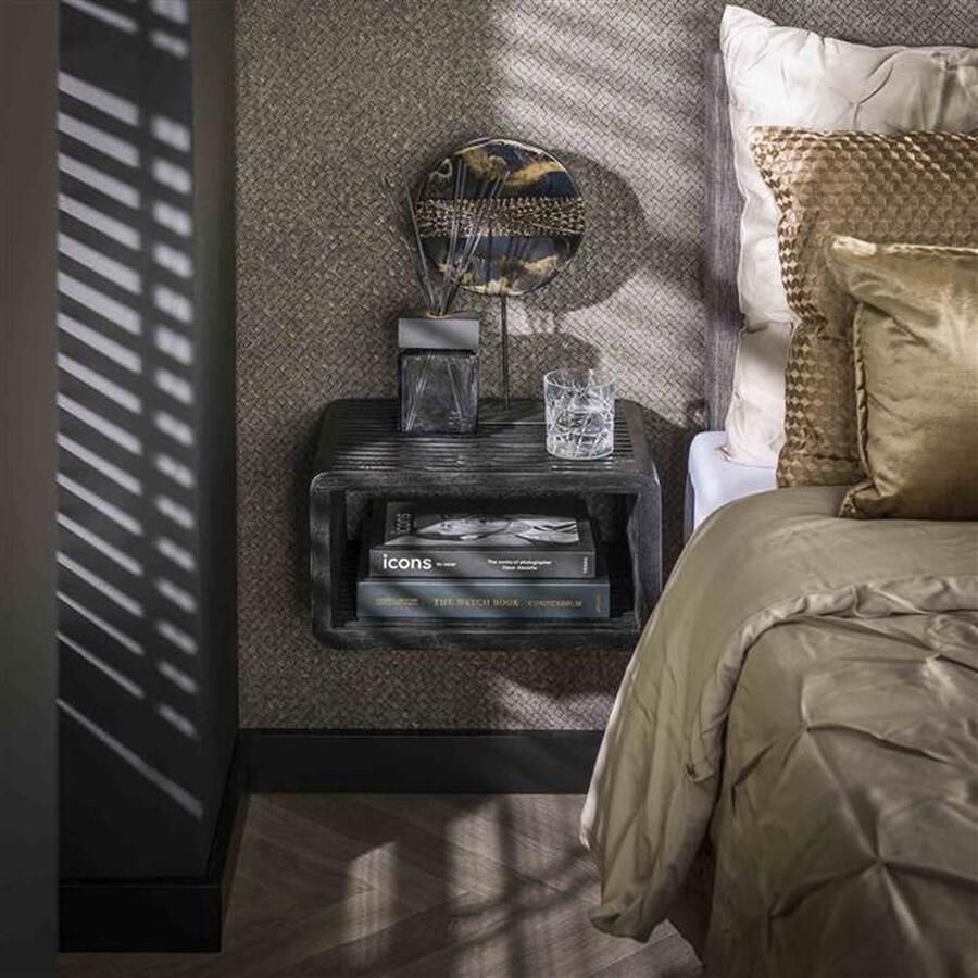 Hoyz Collection Nachtkastje Hangend Rib Teakhout Zwart