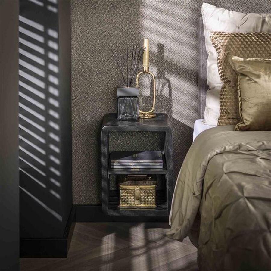 Hoyz Collection Nachtkastje XS Hangend Rib Teakhout Zwart