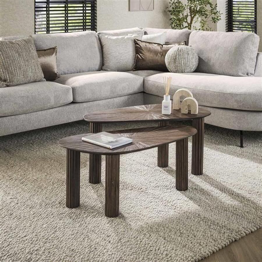 Hoyz Collection Salontafel Hoekvormig Maya Teak Rust Brown Set van 2