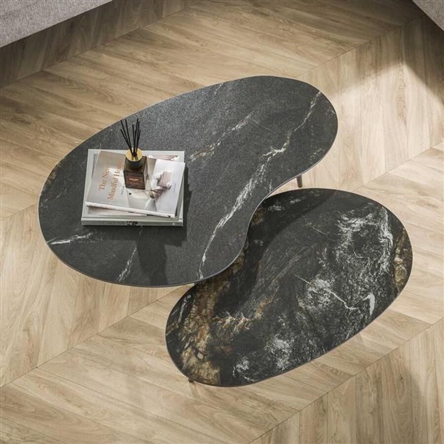 Hoyz Collection Salontafel Set-2 Niervormig Fossil Keramiek Zwart