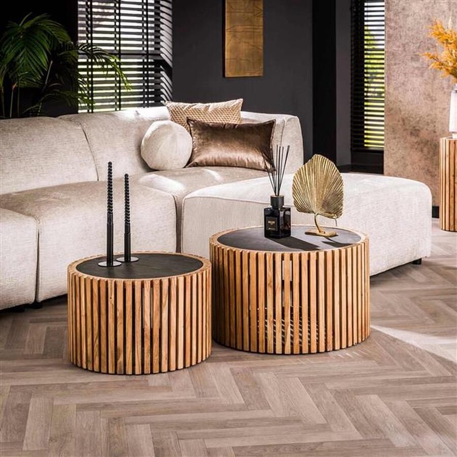 Hoyz Collection Salontafel Slate Round Leisteen Set van 2