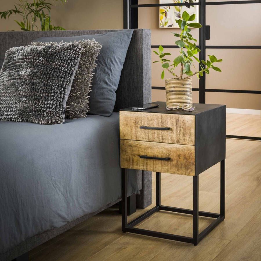Hoyz Collection Hoyz Nachtkastje Metal Wood Massief Mangohout 40x40x60