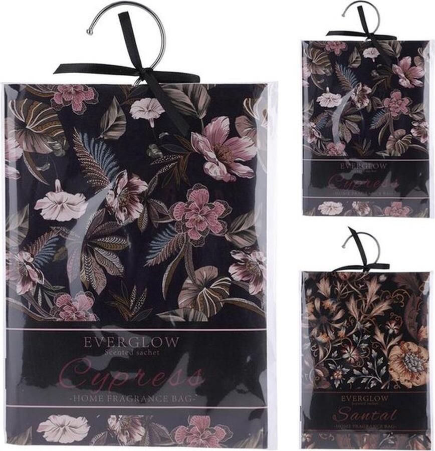 H@S Decoration Geurzakje 0everglow zwart met bloemen assorti 3 stuks cadeautje door de brievenbus geurzakjes voor kledingkast
