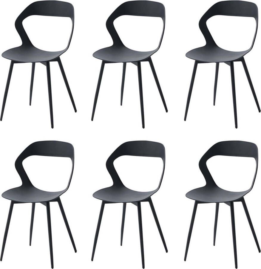 Hs Eetkamer Stoelen Set 6 Stuks Hollow stoelen met Rugleuning Zwarte Poten Zwart