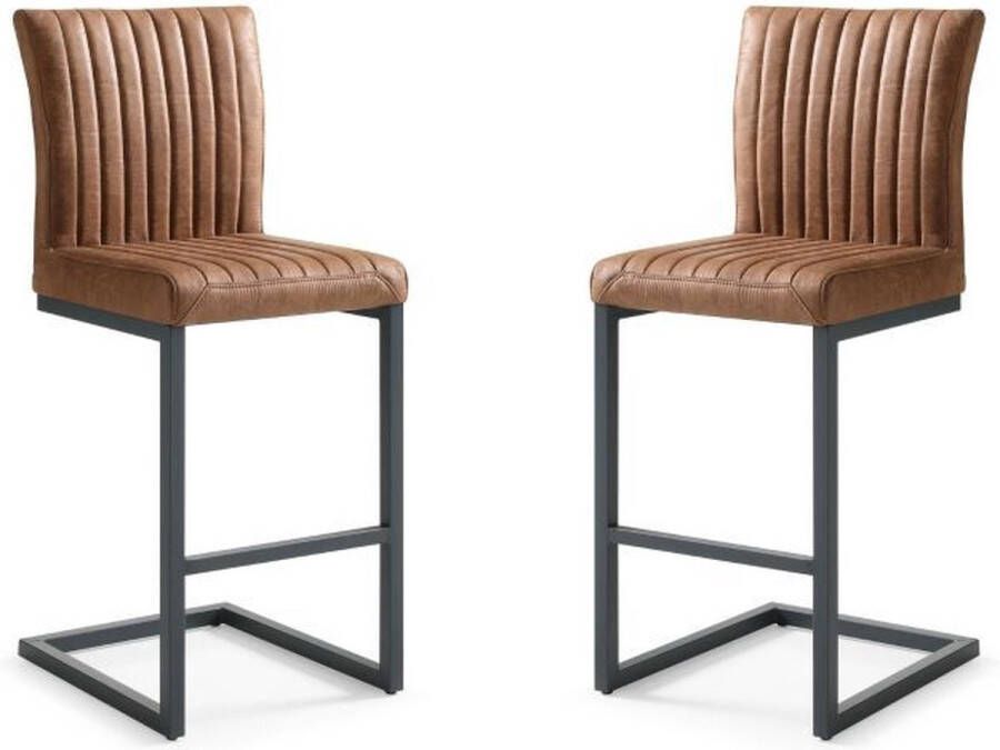 HSM Collection Barkruk Texas set van 2 48x55x112 Cognac Yachtleder metaal