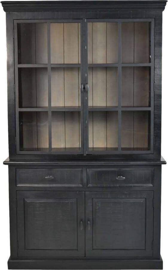HSM Collection Buffetkast Provence 130x48x215 Zwart grijs Mangohout ijzer glas