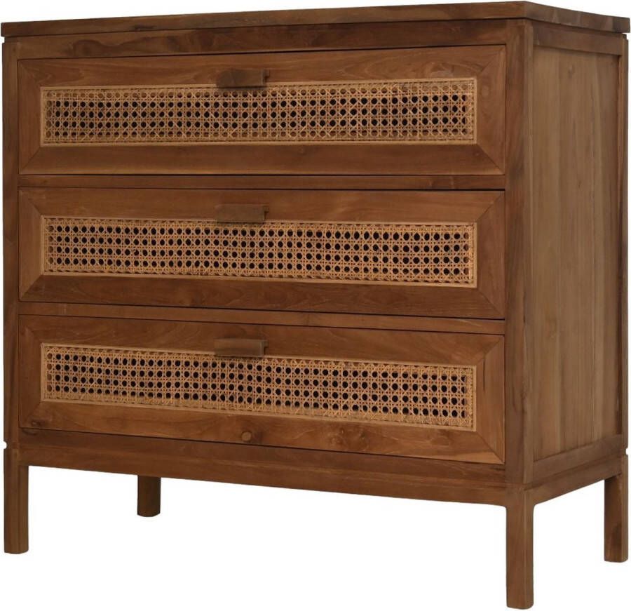 HSM Collection Commode met 3 laden 90x42x85- Naturel Teak rotan