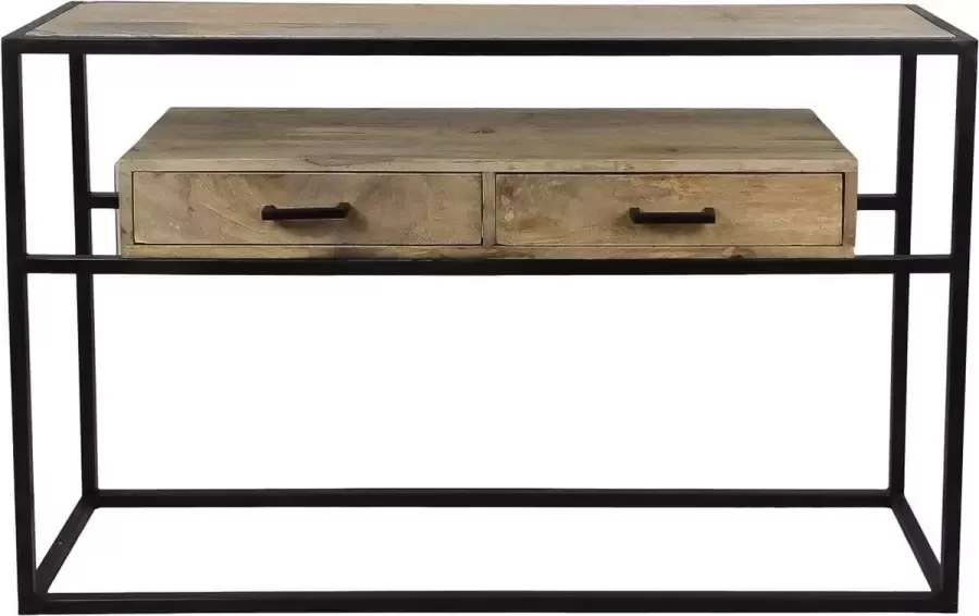 HSM Collection Console tafel Blackwell 2 lades 120x35x75 Naturel zwart Mangohout ijzer