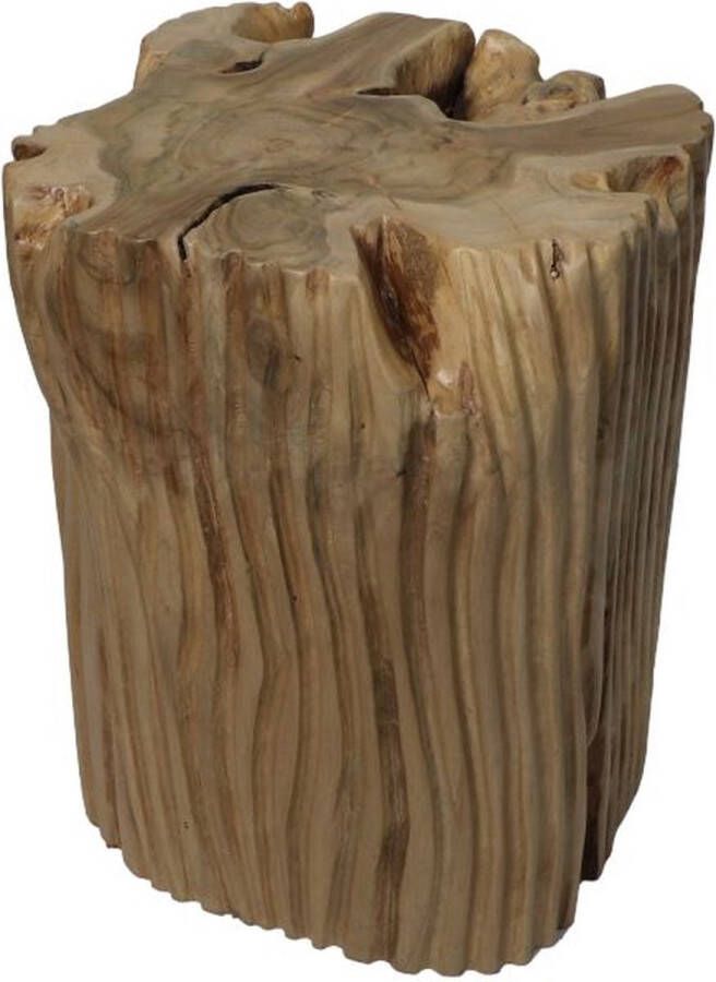 HSM Collection Decoratief krukje met patroon 35x35x40 Naturel Teak