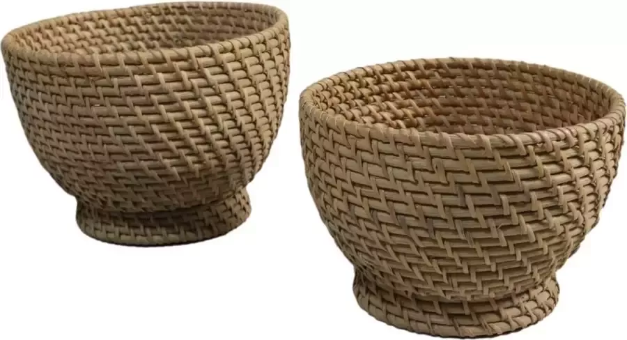 HSM Collection Decoratieve mandjes ø24x18 ø20x15 Naturel Rotan set van 2