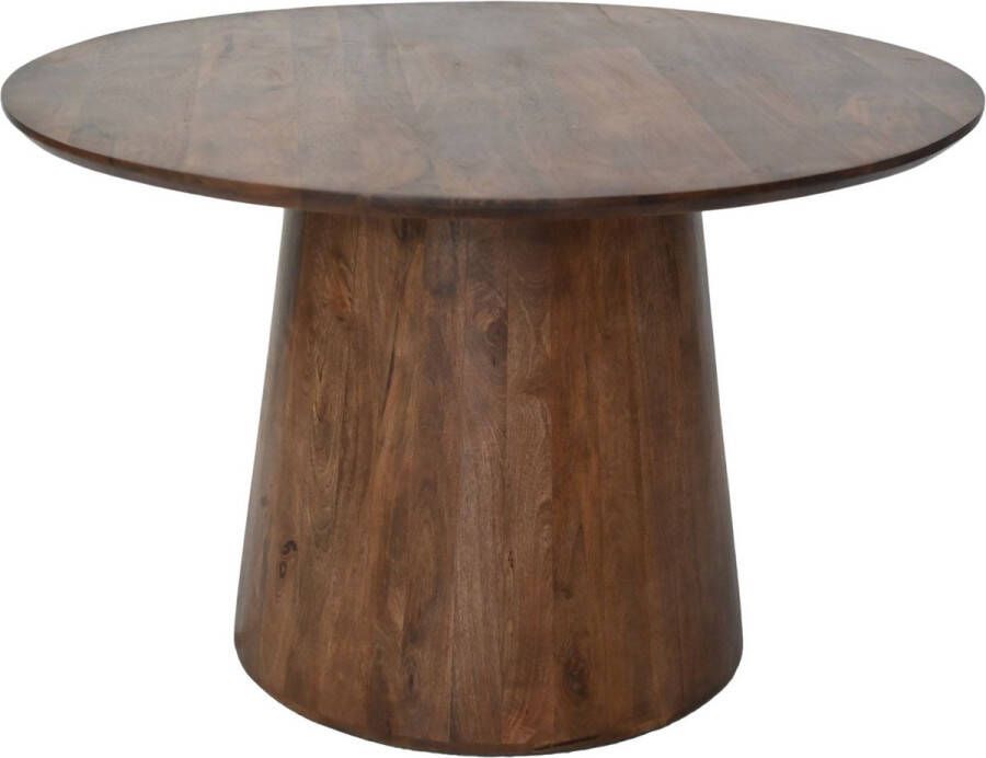 HSM Collection Ronde eettafel Drum met kegelpoot 140x140x77 Bruin Mat Mangohout