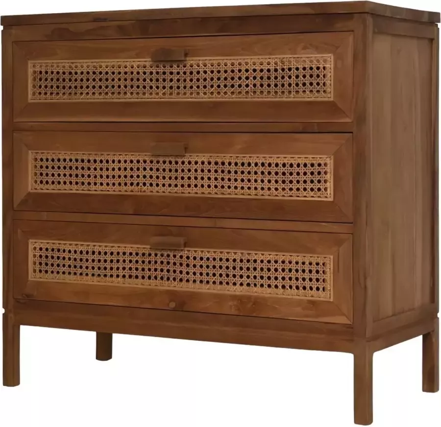 HSM Collection Commode met 3 laden 90x42x85- Naturel Teak rotan - Foto 2