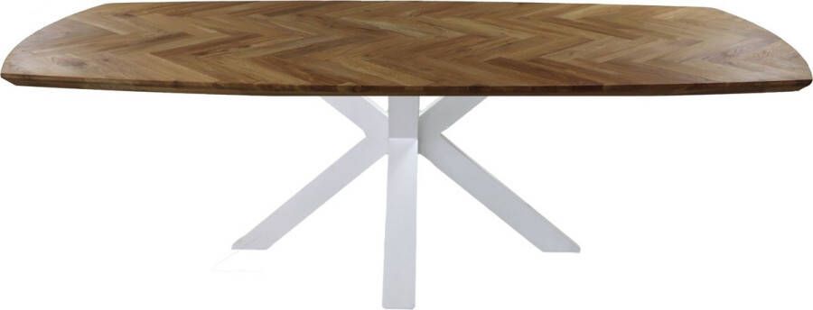 HSM Collection -Danish Eettafel Fishbone-200x100x76-Naturel Wit-Eiken Metaal