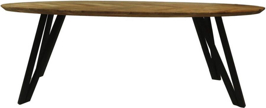 HSM Collection -Ovale Eettafel Fishbone-200x100x76-Naturel Zwart-Eiken Metaal