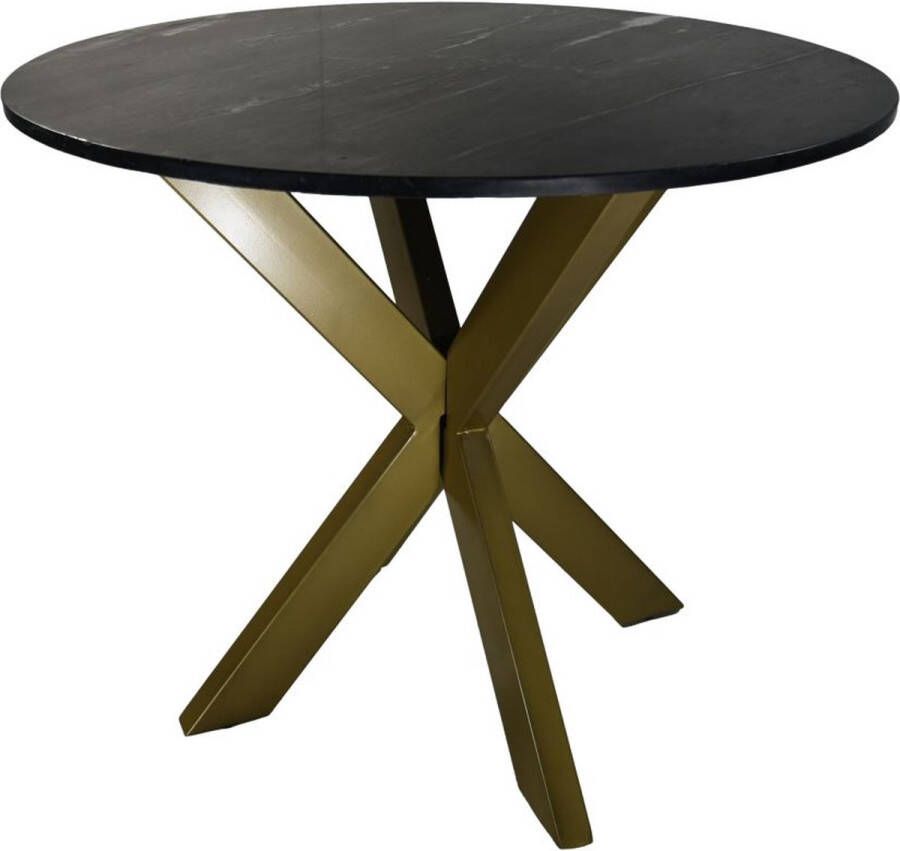HSM Collection -Ronde Eettafel Marmer-90x90x76-Zwart Goud-Marmer Metaal