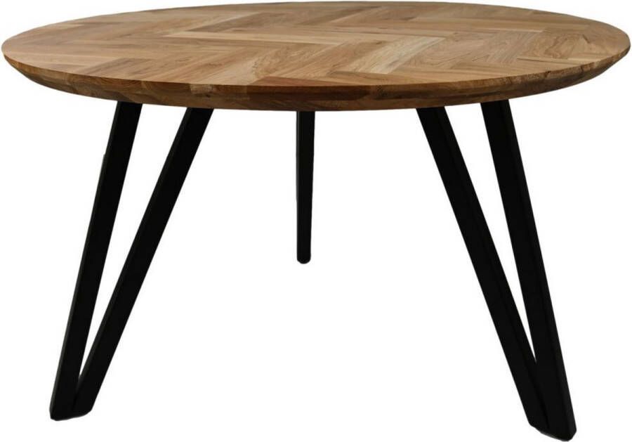 HSM Collection Eettafel Rond Visgraat Ø140x76cm Naturel Zwart Eiken Metaal