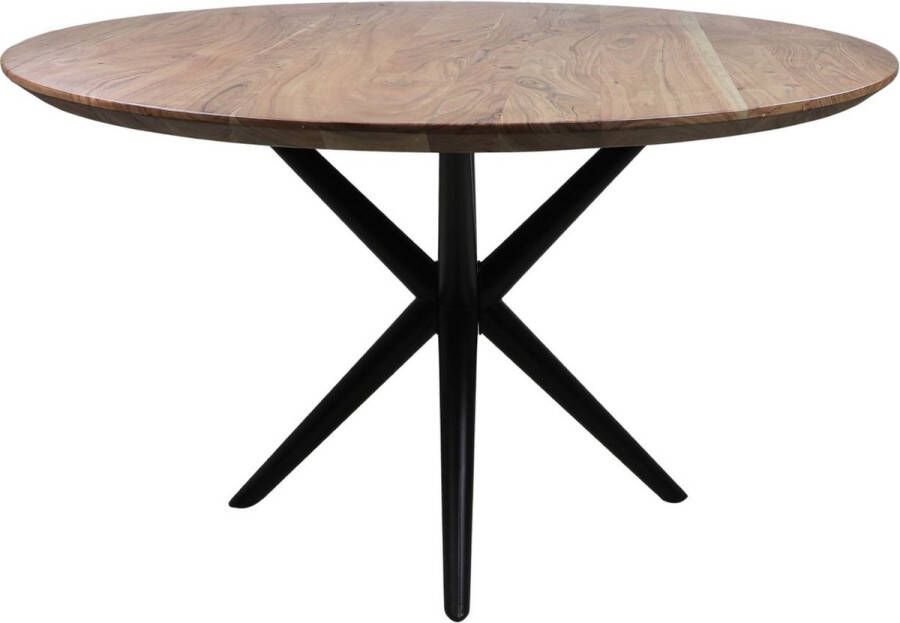 HSM Collection Eettafel Rond Zurich Ø130cm Naturel Zwart Acaciahout Metaal