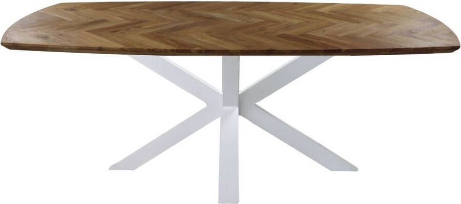 HSM Collection -Danish Eettafel Fishbone-280x110x76-Naturel Wit-Eiken Metaal - Foto 2
