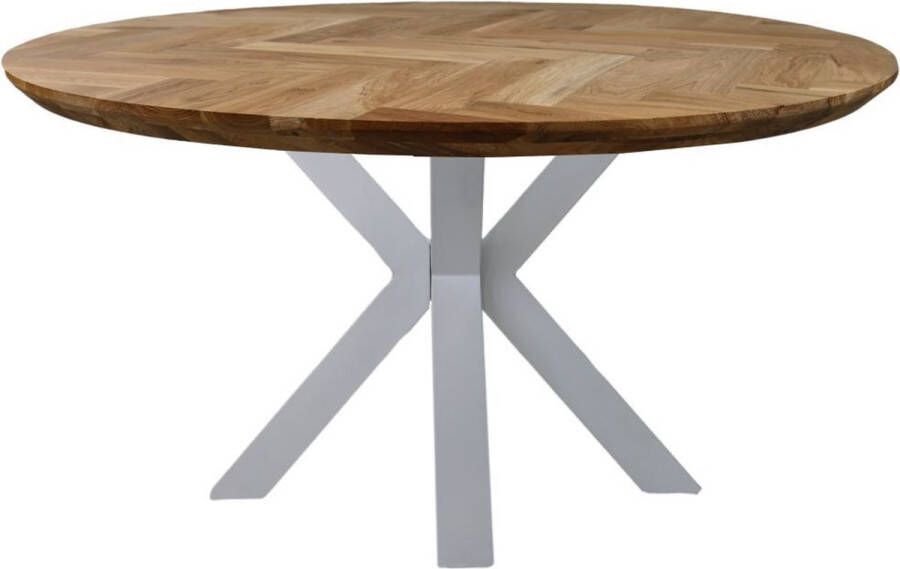 HSM Collection Eettafel Visgraat Rond Ø100cm Naturel Wit Eiken Metaal