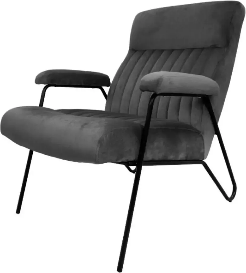 HSM Collection Fauteuil Chicago 95x69x88 Donkergrijs zwart Velours metaal