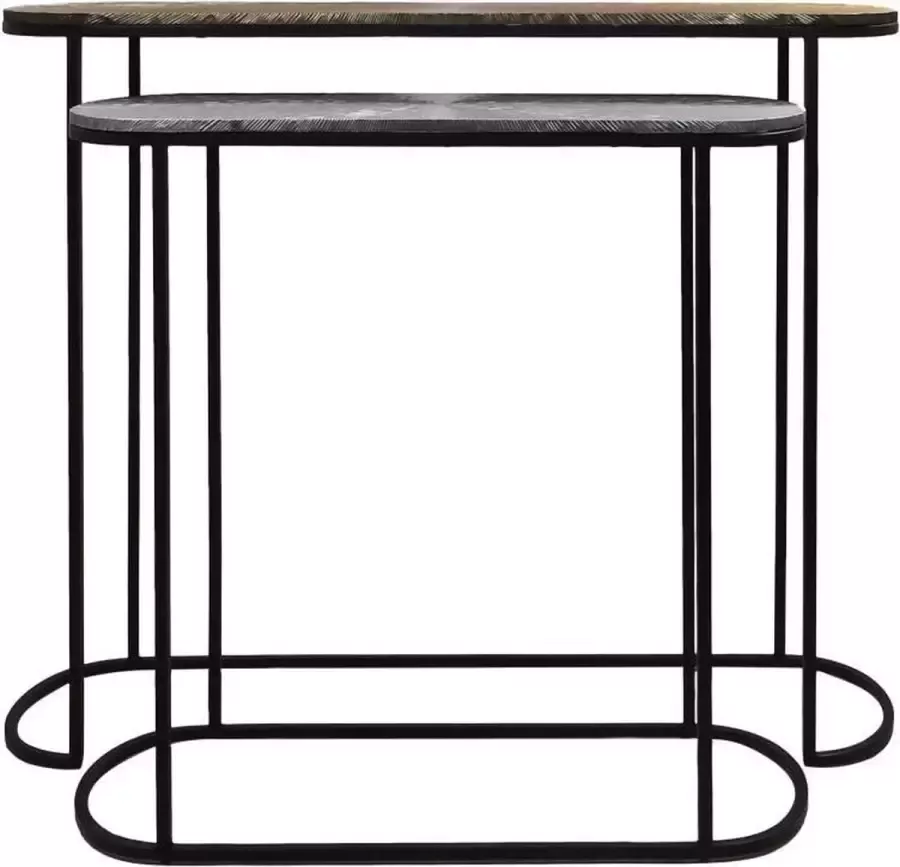 HSM Collection Fletcher consoles 96x30x78 72x30x69 Zilver zwart goud set van 2 - Foto 1