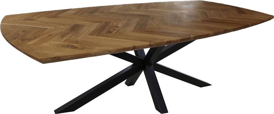 HSM Collection -Danish Eettafel Fishbone-280x100x75-Naturel Zwart-Eiken Metaal