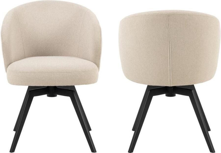 HSM Collection -Eetkamerstoel Alma + Armleuning-80x58 5x60-Creme Zwart-Stof Metaal