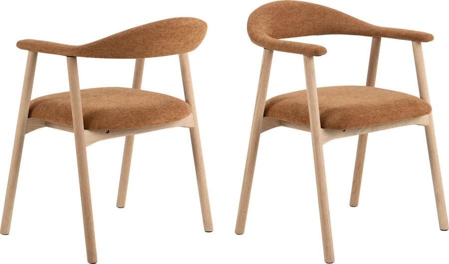 HSM Collection -Eetkamerstoel Ella Met Arm S 2-56x54x76-Terracotta White Pigmented-Stof Eiken