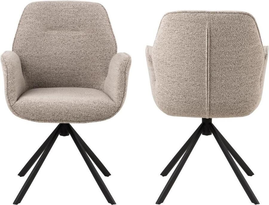 HSM Collection -Eetkamerstoel Nora + Armleuning-90x62x61-Zand Zwart-Stof Metaal - Foto 2