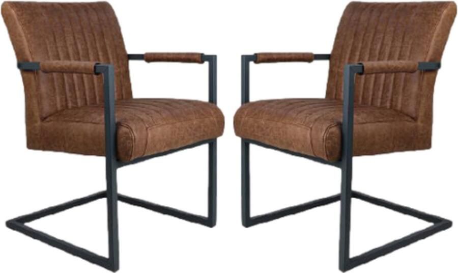 HSM Collection -Eetkamerstoel Texas Met Arm S 2-55x50x85-Cognac Grijs-Leder Metaal