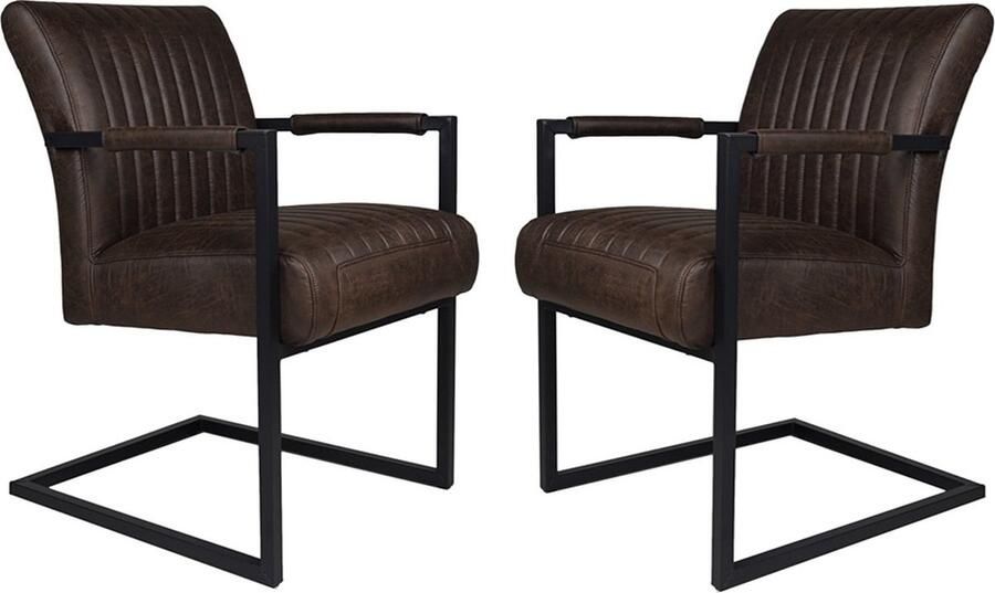 HSM Collection -Eetkamerstoel Texas Met Arm S 2-55x50x85-Espresso Zwart-Leder Metaal