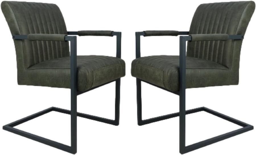 HSM Collection Eetkamerstoel Texas met armleuning Set van 2 55x50x85 Army green- Yachtleder metaal - Foto 2