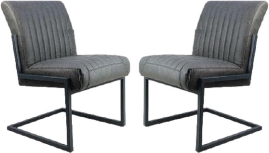 HSM Collection -Eetkamerstoel Texas S 2-55x50x85-Grafiet Grijs-Leder Metaal