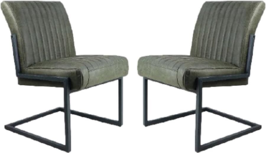 HSM Collection Eetkamerstoel Texas Set van 2 55x50x85 Army green Yachtleder metaal